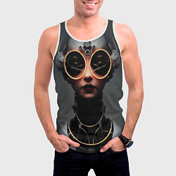 Майка-безрукавка мужская Девушка в очках в стиле киберпанк, цвет: 3D-белый — фото 2
