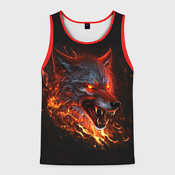 Майка-безрукавка мужская Огненный злой волк с красными глазами, цвет: 3D-красный
