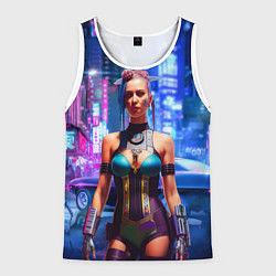 Майка-безрукавка мужская Cyberpunk 2077 - neural network, цвет: 3D-белый