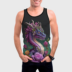 Майка-безрукавка мужская Неоновый дракон с цветами, цвет: 3D-черный — фото 2