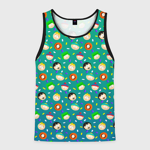 Мужская майка без рукавов Южный Парк - паттерн персонажи / 3D-Черный – фото 1