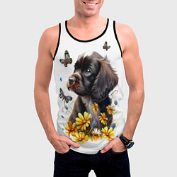 Майка-безрукавка мужская Черный щенок и жёлтые полевые цветы, цвет: 3D-черный — фото 2
