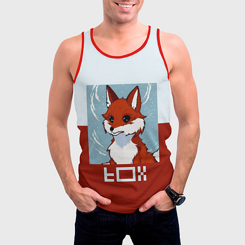 Мужская майка без рукавов Пиксельная лиса с надписью fox / 3D-Красный – фото 3