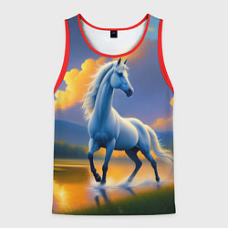 Майка-безрукавка мужская Белая лошадь на рассвете, цвет: 3D-красный