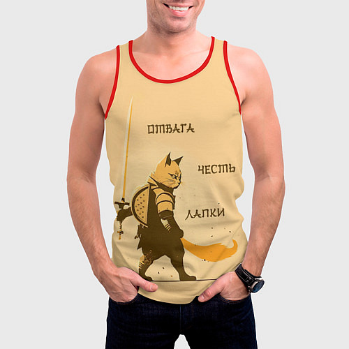 Мужская майка без рукавов Кот-воин / 3D-Красный – фото 3