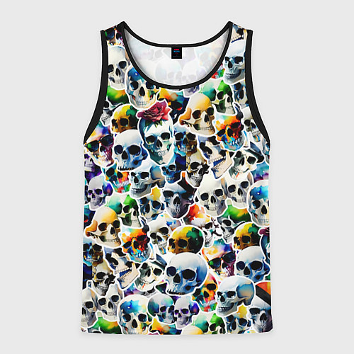 Мужская майка без рукавов Акварельные черепа / 3D-Черный – фото 1