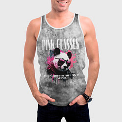 Майка-безрукавка мужская Панда в розовых очках на сером фоне, цвет: 3D-белый — фото 2
