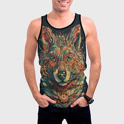 Майка-безрукавка мужская Красивый волк в узорах, цвет: 3D-черный — фото 2