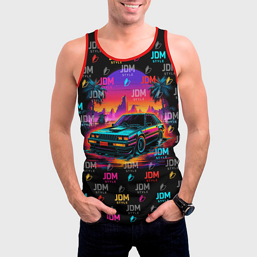 Мужская майка без рукавов JDM neon style / 3D-Красный – фото 3