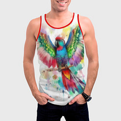 Майка-безрукавка мужская Разноцветный акварельный попугай с расправленными, цвет: 3D-красный — фото 2