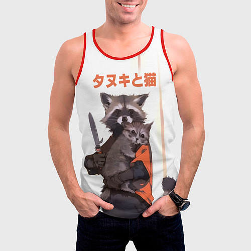 Мужская майка без рукавов Аниме Енот и Кот / 3D-Красный – фото 3