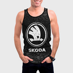 Майка-безрукавка мужская Skoda с потертостями на темном фоне, цвет: 3D-черный — фото 2