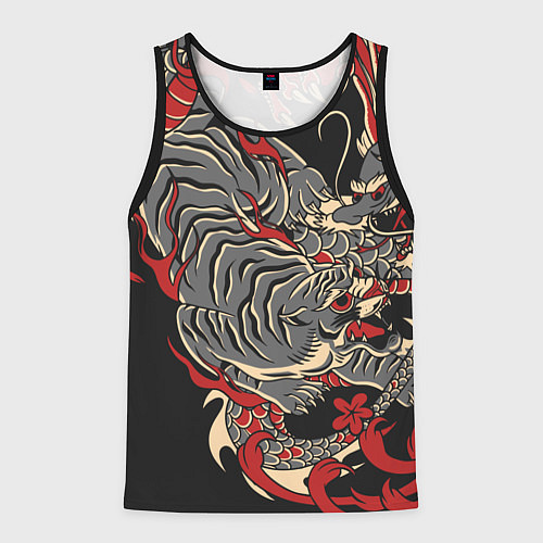 Мужская майка без рукавов Борьба тигра с драконом / 3D-Черный – фото 1