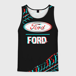Майка-безрукавка мужская Значок Ford в стиле glitch на темном фоне, цвет: 3D-черный