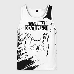 Майка-безрукавка мужская Five Finger Death Punch рок кот на светлом фоне, цвет: 3D-белый