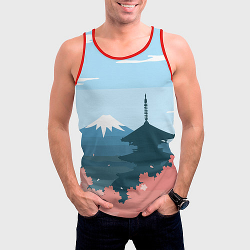 Мужская майка без рукавов Вид на Фудзияму - Япония / 3D-Красный – фото 3