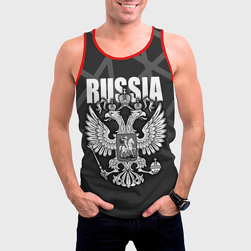 Мужская майка без рукавов Russia - герб РФ / 3D-Красный – фото 3