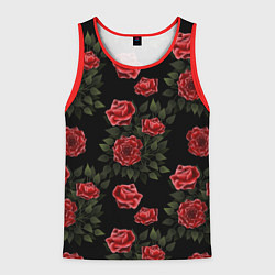Мужская майка без рукавов Красные розы на черном - паттерн