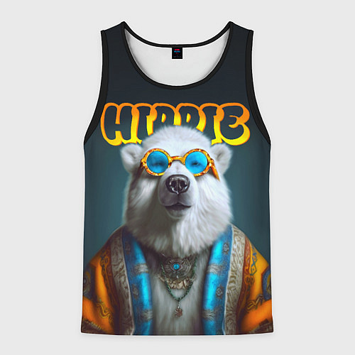 Мужская майка без рукавов Хиппи белый медведь / 3D-Черный – фото 1