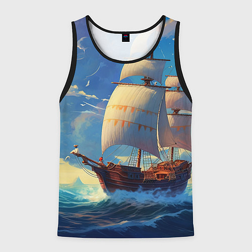 Мужская майка без рукавов Парусник в море / 3D-Черный – фото 1