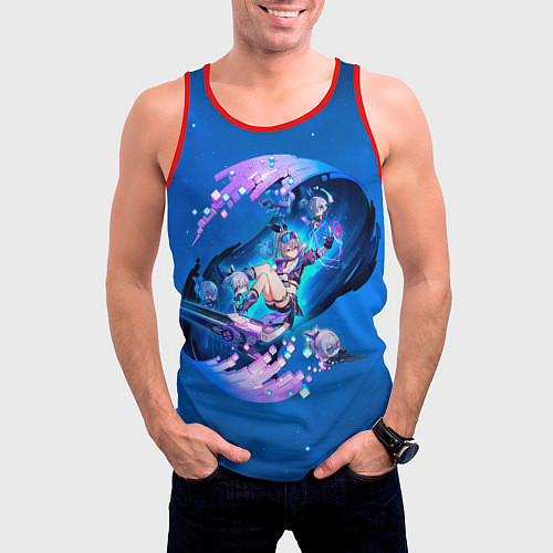 Мужская майка без рукавов Хонкай Стар Рейл: Серебряный Волк / 3D-Красный – фото 3