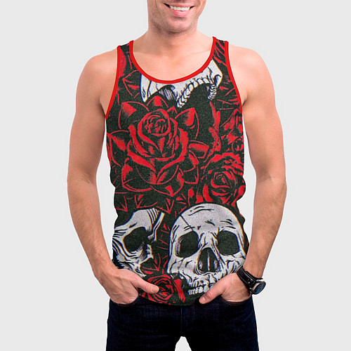 Мужская майка без рукавов Красные розы и черепа / 3D-Красный – фото 3