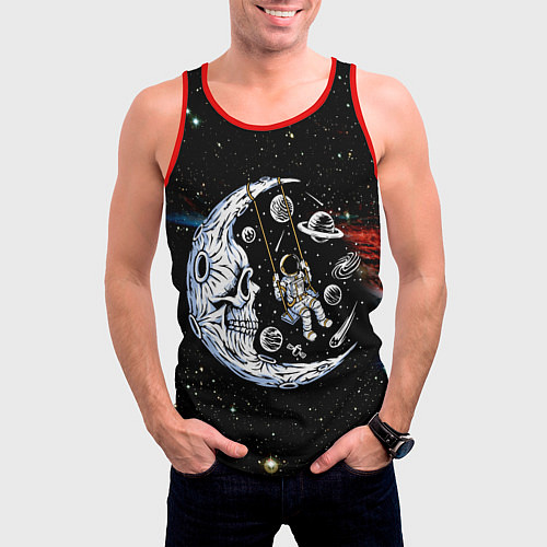 Мужская майка без рукавов Космические качели - череп / 3D-Красный – фото 3