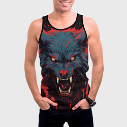 Майка-безрукавка мужская Red blue wolf, цвет: 3D-черный — фото 2