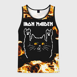 Майка-безрукавка мужская Iron Maiden рок кот и огонь, цвет: 3D-черный