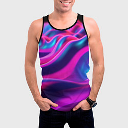 Майка-безрукавка мужская Фиолетовые неоновые волны, цвет: 3D-черный — фото 2