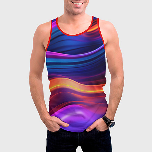 Мужская майка без рукавов Волнистые неоновые линии / 3D-Красный – фото 3