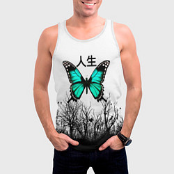 Майка-безрукавка мужская С бабочкой на фоне японского иероглифа, цвет: 3D-белый — фото 2
