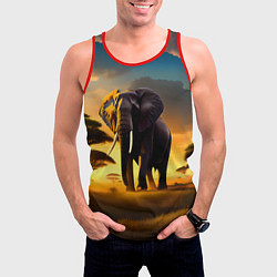 Майка-безрукавка мужская Слон и рассвет в саванне, цвет: 3D-красный — фото 2