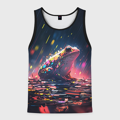 Мужская майка без рукавов Лягушка под дождем - нейросеть / 3D-Черный – фото 1