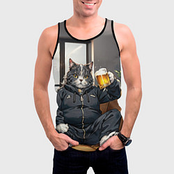 Майка-безрукавка мужская Толстый кот со стаканом пива, цвет: 3D-черный — фото 2