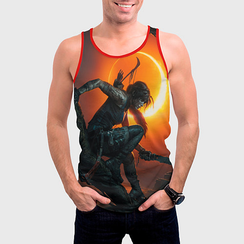 Мужская майка без рукавов Тень Лары Крофт / 3D-Красный – фото 3