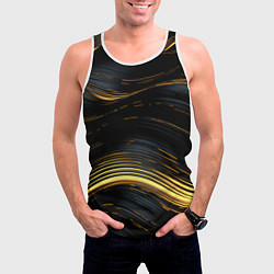 Майка-безрукавка мужская Золотые волны на черном фоне, цвет: 3D-белый — фото 2
