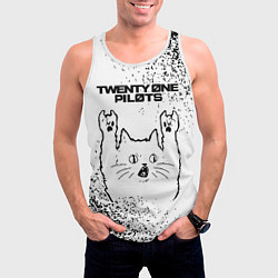 Майка-безрукавка мужская Twenty One Pilots рок кот на светлом фоне, цвет: 3D-белый — фото 2