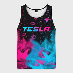 Майка-безрукавка мужская Tesla - neon gradient: символ сверху, цвет: 3D-черный