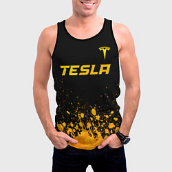 Майка-безрукавка мужская Tesla - gold gradient: символ сверху, цвет: 3D-черный — фото 2