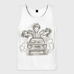 Майка-безрукавка мужская Змей Горыныч на Запорожце, цвет: 3D-белый