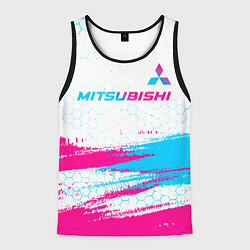 Майка-безрукавка мужская Mitsubishi neon gradient style: символ сверху, цвет: 3D-черный