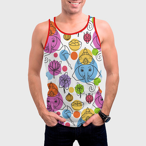 Мужская майка без рукавов Индийские слоники / 3D-Красный – фото 3