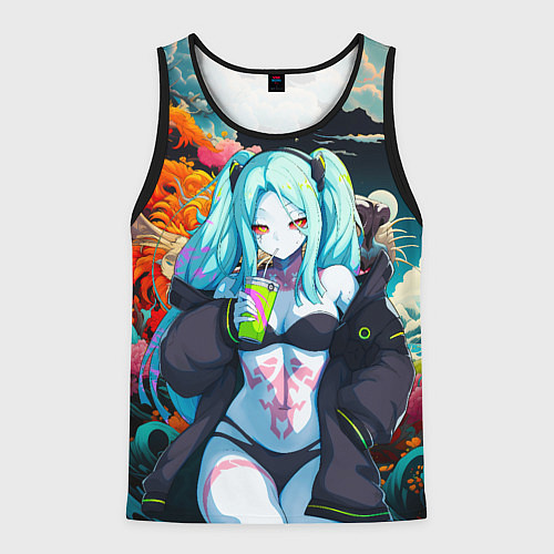 Мужская майка без рукавов Ребекка и дракон - Киберпанк аниме / 3D-Черный – фото 1