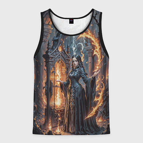 Мужская майка без рукавов Готическая ведьма и огонь в подземелье / 3D-Черный – фото 1