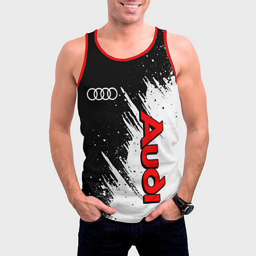 Мужская майка без рукавов Ауди - белые потертости / 3D-Красный – фото 3