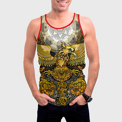 Мужская майка без рукавов Золотой орёл - славянский орнамент / 3D-Красный – фото 3