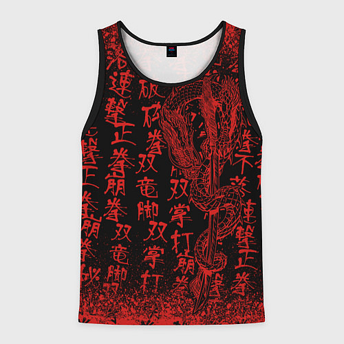 Мужская майка без рукавов Дракон и катана - иероглифы / 3D-Черный – фото 1