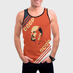 Майка-безрукавка мужская Ленин на красном фоне, цвет: 3D-черный — фото 2