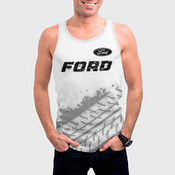 Майка-безрукавка мужская Ford speed на светлом фоне со следами шин: символ, цвет: 3D-белый — фото 2